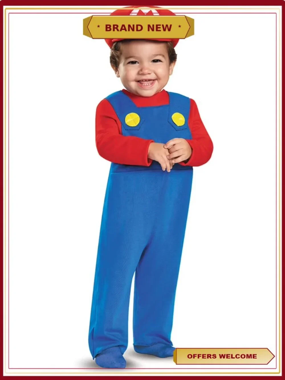 Mario Costume Jumpsuit with Cap 2T Toddler Kids Halloween